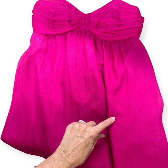 SHOSHANNA 100% Silk Strapless Dress Pink Orange Colorblock Bow Bust 6 - Picture 7 of 8